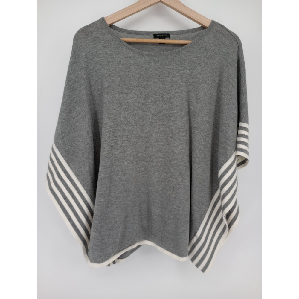 Ann Taylor Factory Poncho Sweater Womens One Size Grey Striped Knit Cape‎